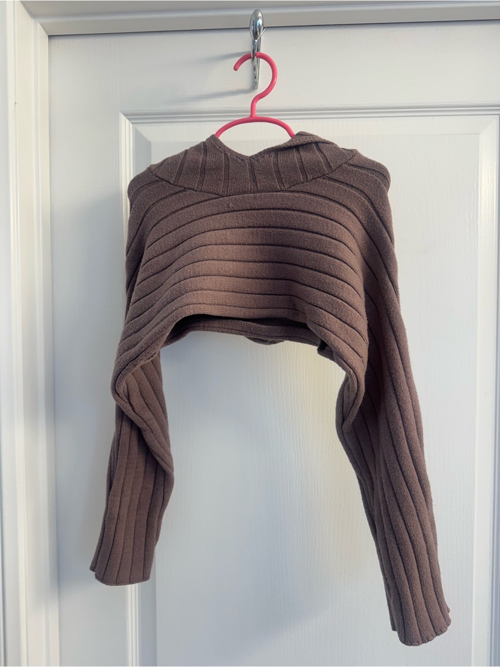 Zara girls Cropped Ribbed Hoodie Shrug - Brown- girls 9/10